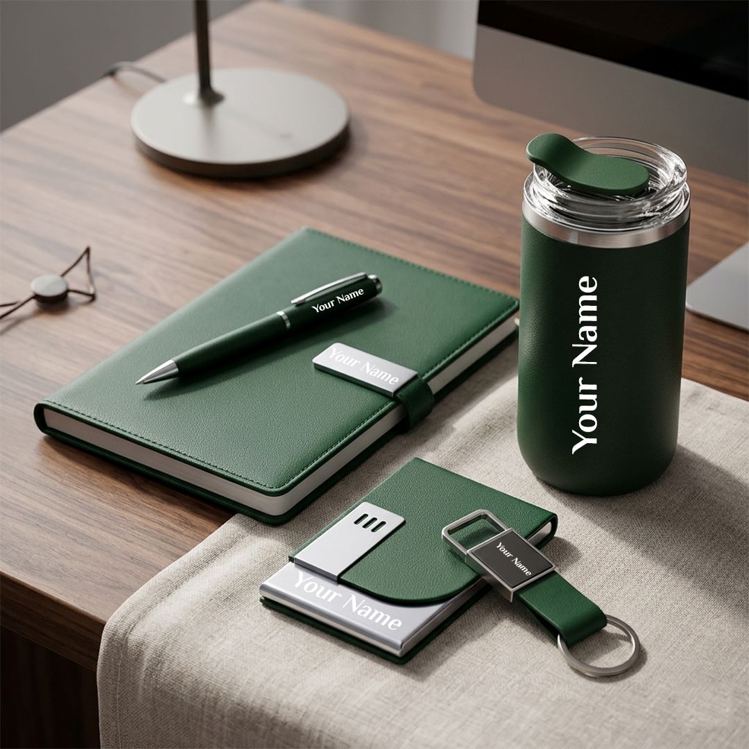 Premium 5-in-1 Diary, Card Holder, Tumbler & Keychain Gift Set